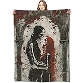 VODRM Gothic Romance Skull Lovers Blanket,Red Rose Skeleton Throw Blankets,Gifts for Women Men, Lightweight Soft Fleece Cozy,for Sofa Couch Bed Room Travel,Festival Halloween Goth Decor,50x60in