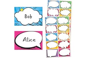 TOWNSTIX 250 Pack, Superhero Comic Name Tag Stickers for Kids - 10 Designs, 3" x 2"