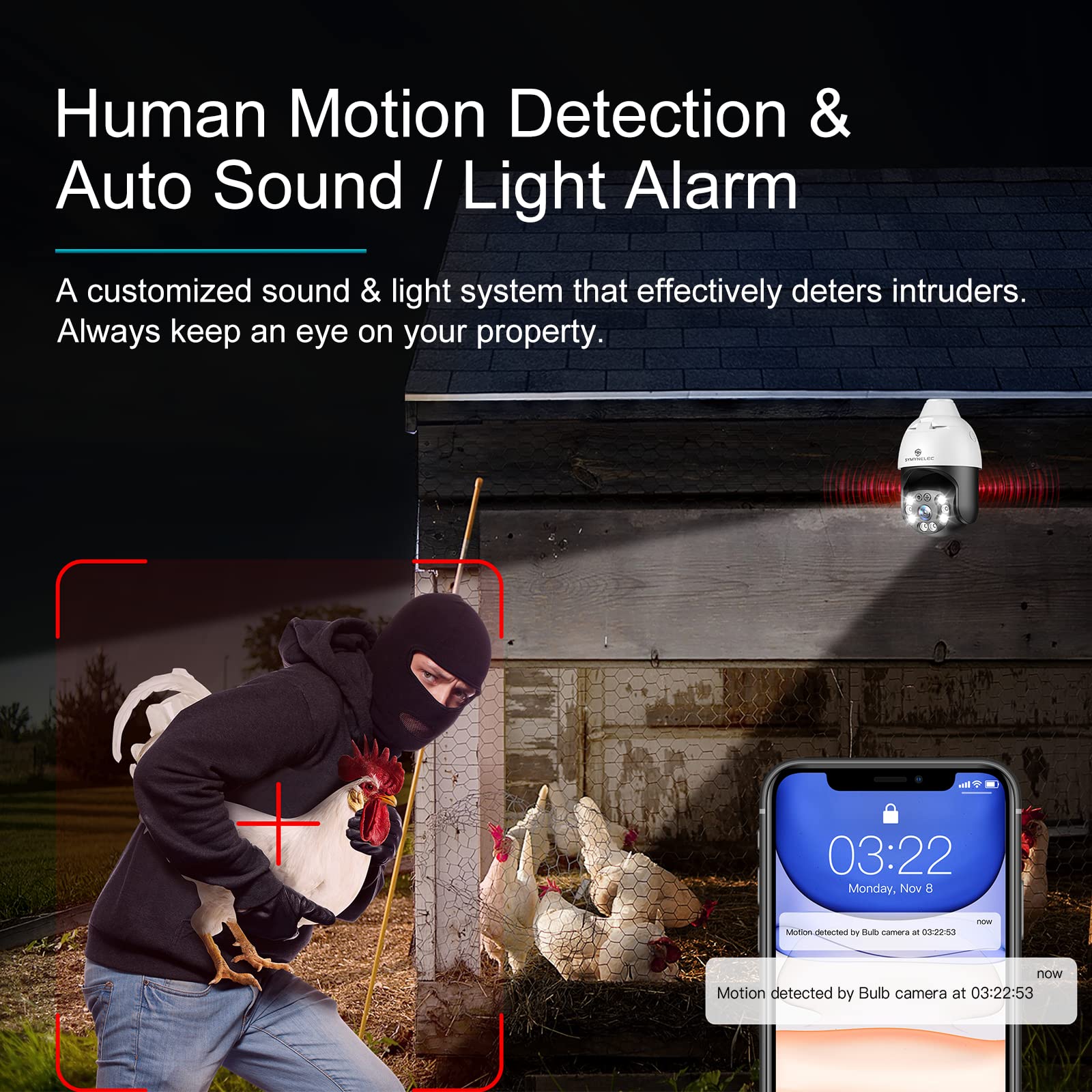 SYMYNELEC Light Bulb Security Camera Outdoor Waterproof 2.5K, 2.4GHz Wireless WiFi Light Socket Security Cam with AI Human Motion Detection Tracking Color Night Vision Works with Alexa Google (2 PCS)