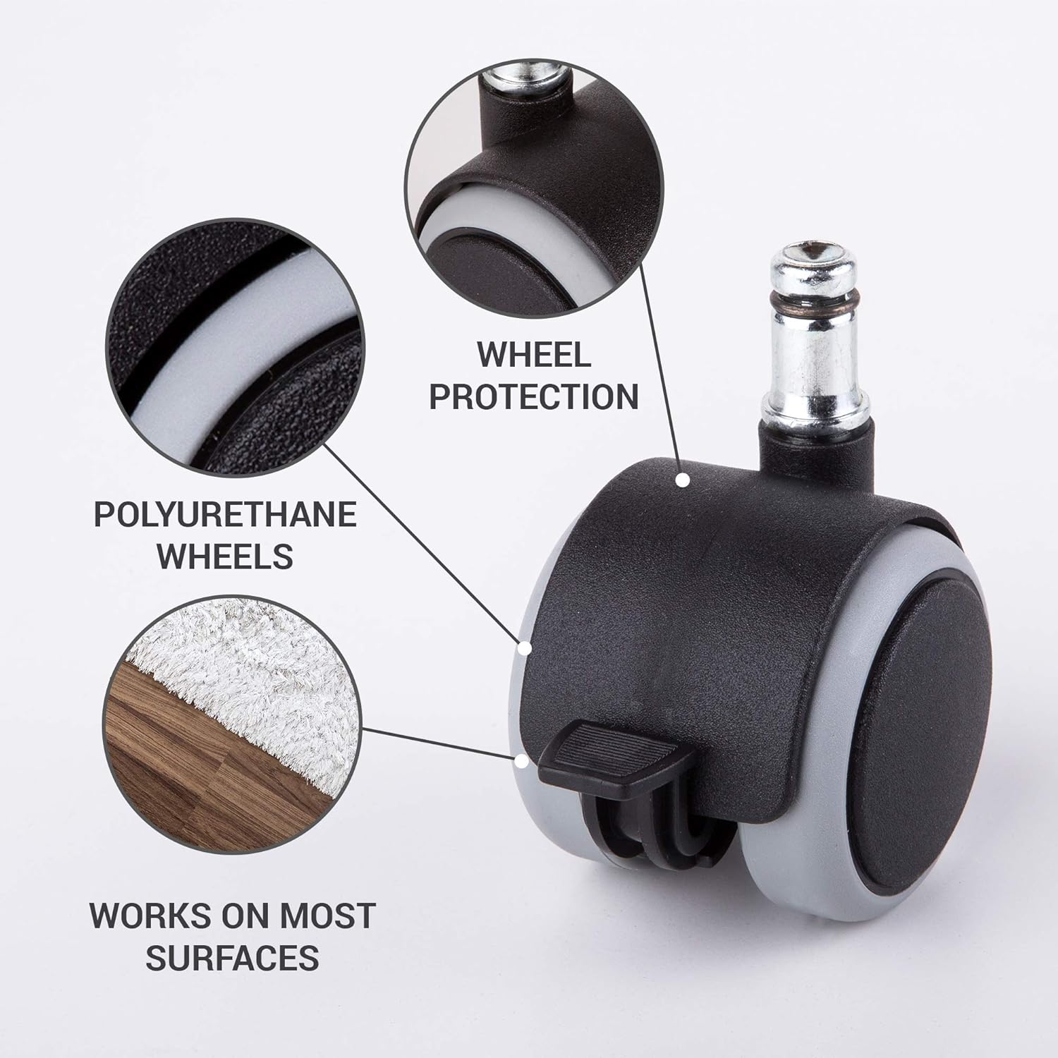 (for 1 Chair) 50 mm Rubber Chair Wheels Office Chair Castors Replacement Wheels Twin Castors Swivel Wheels Universal Stems for Replacement Casters No Scratches Wheel Brake (5) - Image 3