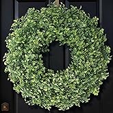 26" Artificial Boxwood Wreath for Front Door - Large Faux Aglaia Odorata Wreath, Fake Eucalyptus Leaves Plants for Wall Window Farmhouse Outdoor Decor - Spring, Summer, All Seasons (Green)