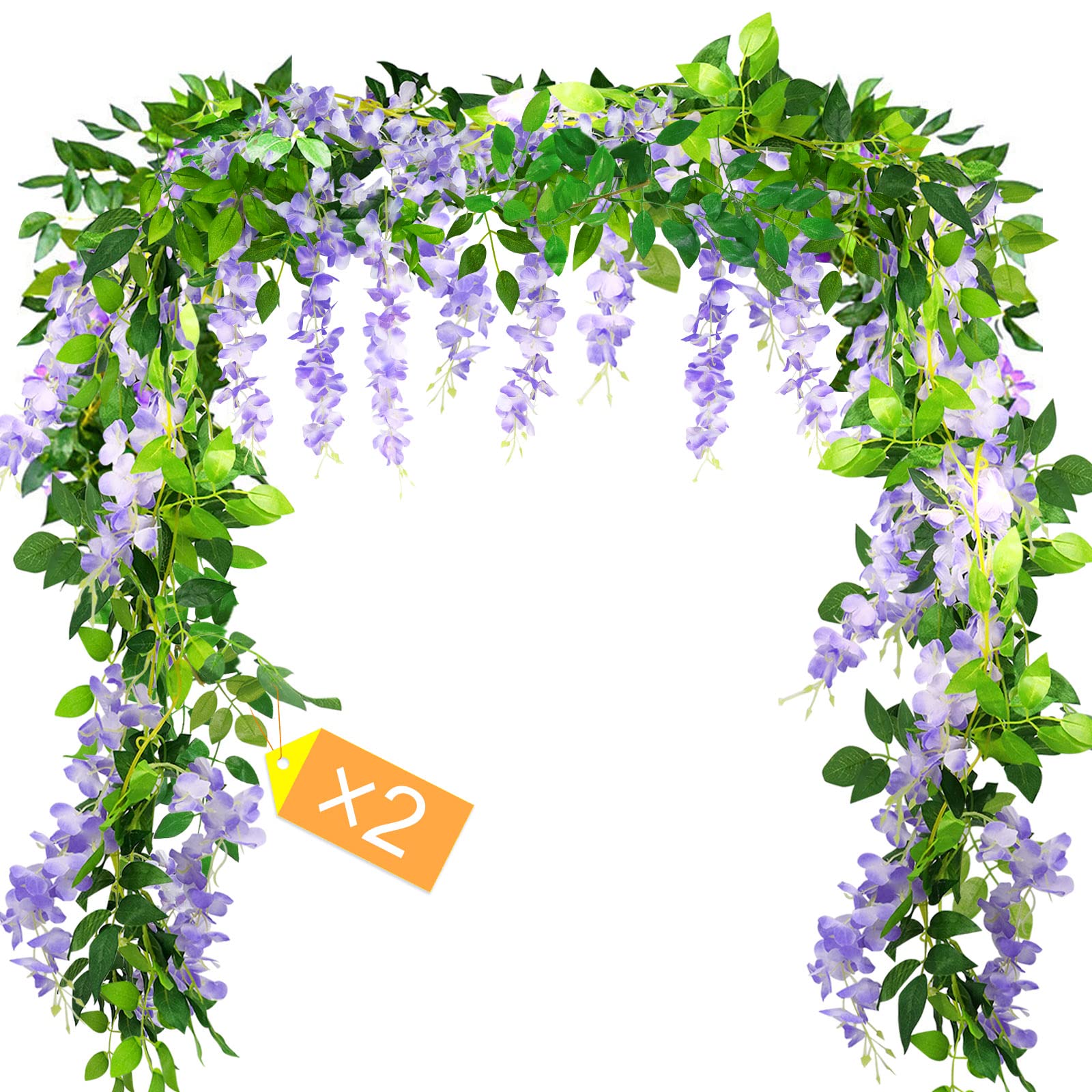 MOTONG Artificial Flowers Decoration, 2 Pcs (2M/7FT/Piecs) Fake Flowers Artificial Wisteria Vines, Artificial Vine Garland Plants Arts For Ceremony Home Garden Wedding Party Decoration(Purple)