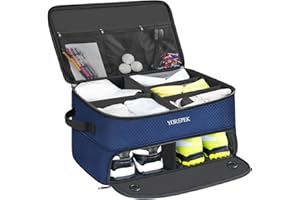 YOREPEK Large 2 Layer Golf Trunk Organizer for 2 Size 14 Pair Shoes, Car Golf Locker with Separate Ventilated Compartment, Golfing Stuff Storage Organizer Store All Gear, for Golfers, Blue