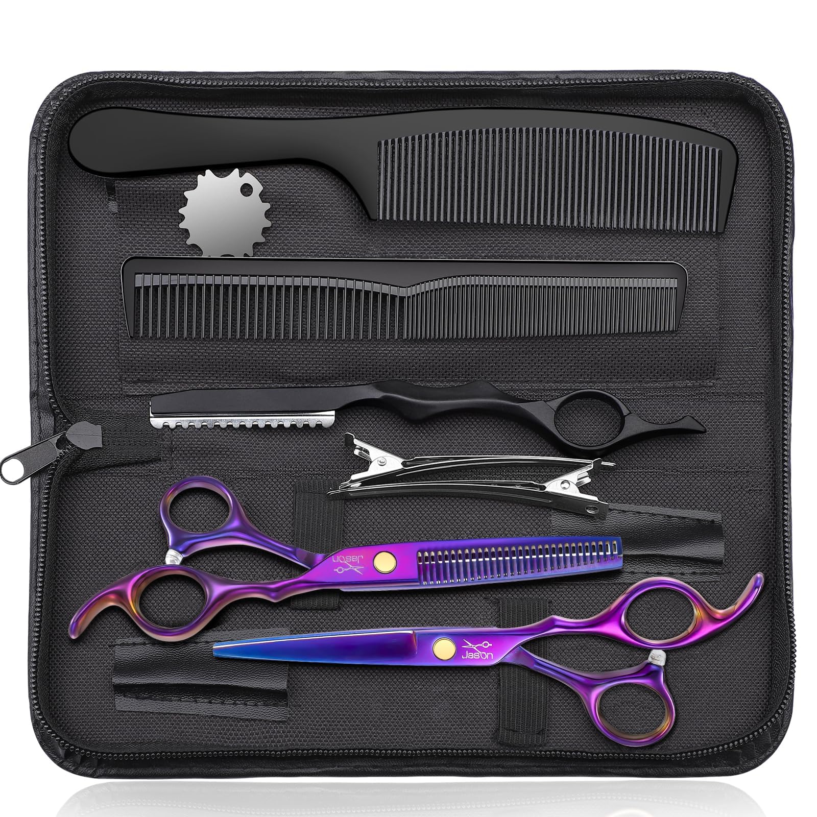 JASON Professional Hair Cutting & Thinning Scissors Set - 6.5" Hairdressing Tools for Hairdressers/Beginners, Purple