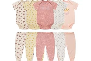 MEYSAHO Baby Newborn Layette 10-Piece Sets Cotton Bodysuits Pants Sets for Baby Boys Girls Toddler Unisex Baby Gift Set
