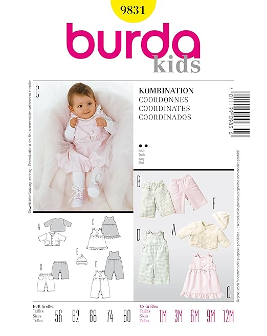 Burda 9831 Schnittmuster Jacke Hose Kleid MŸtze (Baby, Gr, 56 - 80) Level 2 leicht