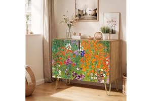 SIGNWIN Sideboard Buffet Cabinet, Kitchen Storage Cabinet with 2 Doors, Gustav Klimt Flower Garden, Cupboard Console Table for Dining Room - 35" L x 18" W x 29" H