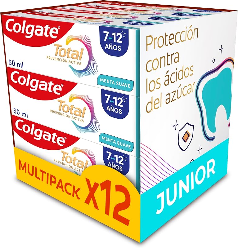 Total Junior | Children's Toothpaste | Complete Protection | Contains Fluoride | Anticaries Protection | Antibacterial Ingredients | Recyclable Product | Pack 12 Units x 50 ml