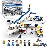 BrickTribe City Passenger Airplane Building Set, Airport Plane Toy for 6-12 Year Old Boys Girls, with a Large Airplane, Passenger Bus, Luggage Truck, Container Loader, 7 Minifigures