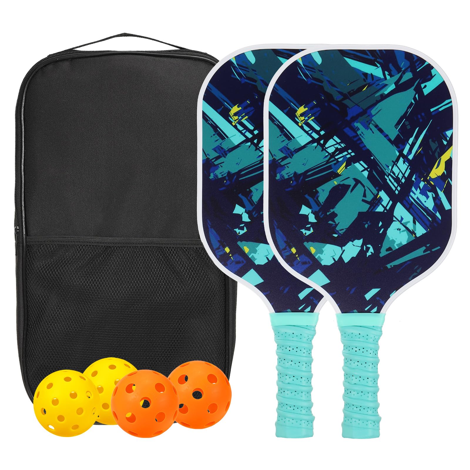PATIKIL Pickleball Paddles Set, USAPA Approved Fiberglass Surface Pickleball Rackets with Overgrip, 2 Paddles, 4 Pickleballs,1 Carry Bag for Men Women, Blue Style