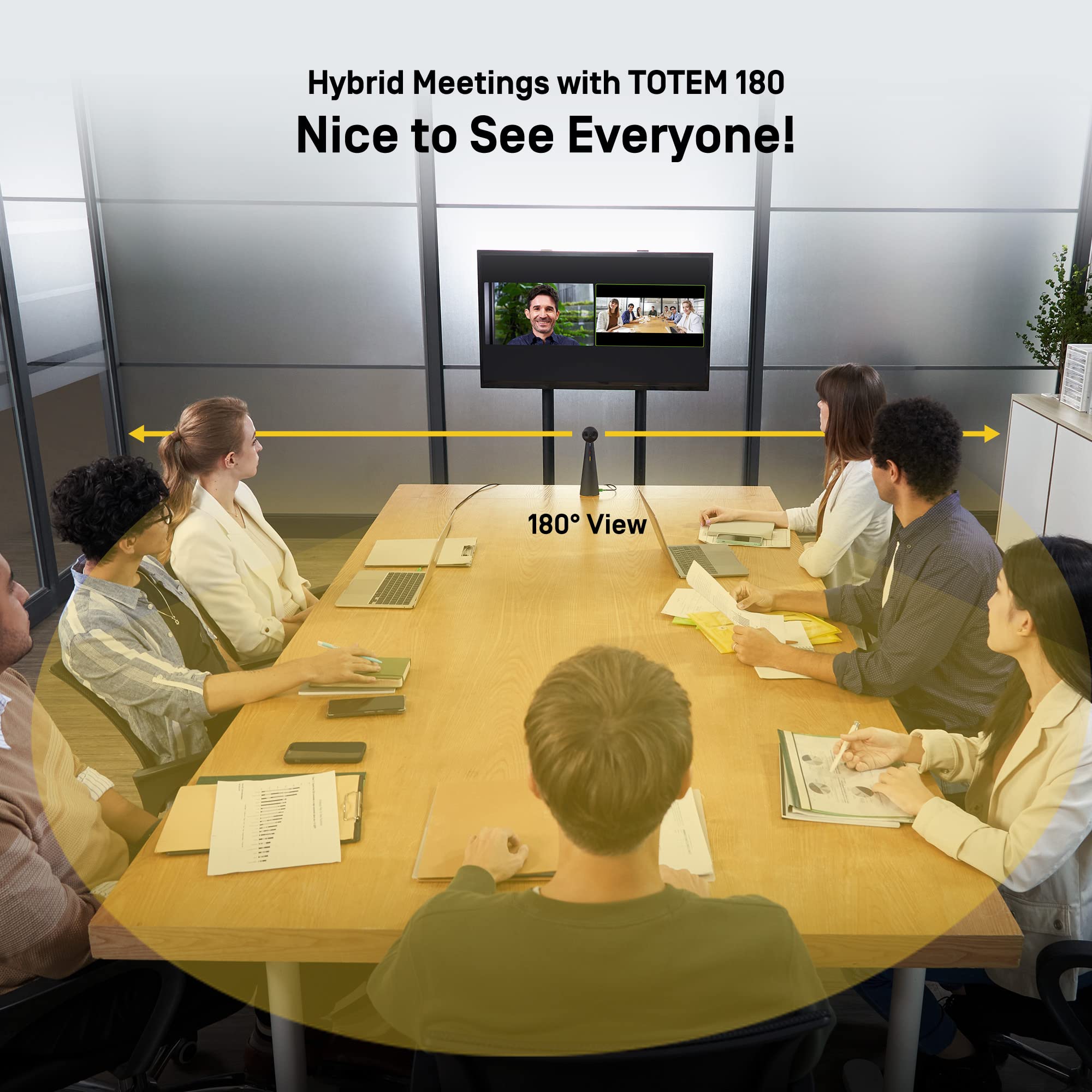 IPEVO Totem 180 4K Panoramic Video Conference Camera w/ 180° & 120° View, Premium Webcam, Full Room Coverage, AI Auto Framing, Noise Reduction Mics, Plug-and-Play USB-C, Remote Hybrid Learning
