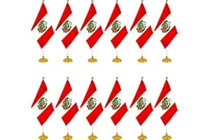 WXTWK 12 Pack Peru Flag Peruvian Desk Flag Small Mini Peruvian Table Flags With Stand Base,Home Office Festival Events Celebration Decorations