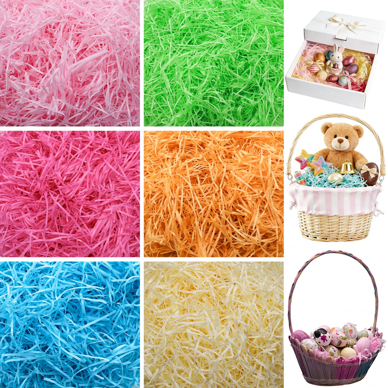 600 Grams Multicolored Raffia Paper Shreds Creamy Kraft Shredded Crinkle Confetti for DIY Gift Basket Filling