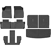 T TGBROS for GMC Acadia Floor Mats 2017-2023 All-Weather Full Set Custom Fit TPE Liners Back Seat Protector Cargo Liner Trunk for Acadia Accessories 7PCS(6-seat)