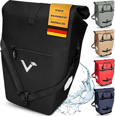 Valkental® Große & wasserdichte Gepäckträgertasche [28L] Abschließbare Befestigung [PVC frei] Fahrradtasche für Gepäckträger mit großen Reflektoren - Inkl. Tragegurt & Innenfächer - Geprüfte Qualität