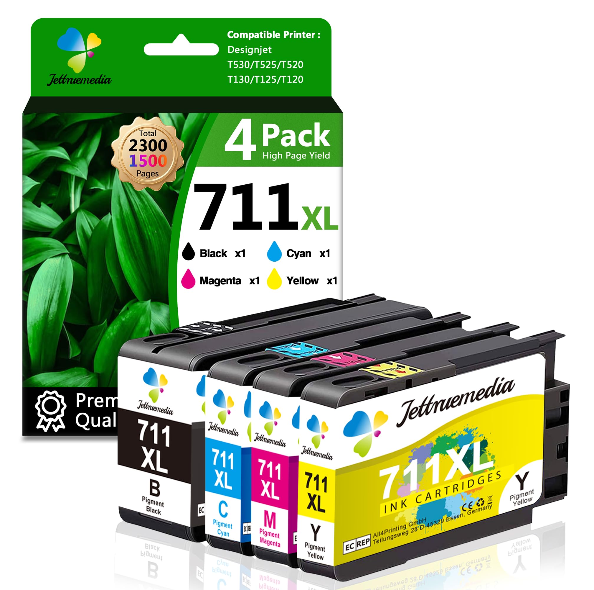 Photo 1 of 711XL Ink Cartridges High Yield Compatible Replacement for HP 711XL 711 Ink Cartridge Work for HP Designjet T120 T520 24-in Printer T520 36-in T100 Printer (4-Pack, BK/C/M/Y)