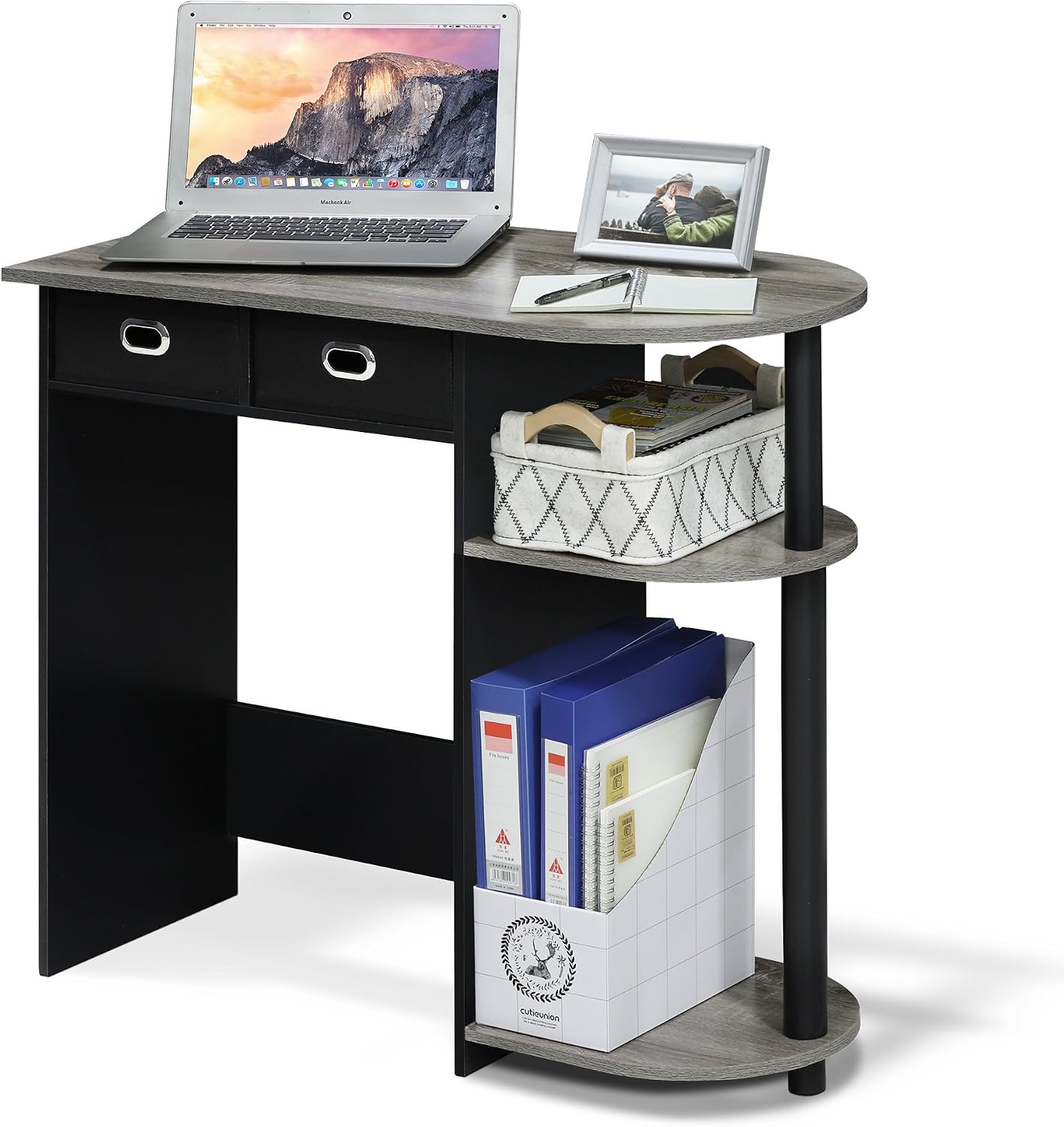 Furinno Go Green Home Laptop Notebook Computer Desk, Study Desk, Writing Desk, French Oak/Black/Black, 80 (W) x 72.4 (H) x 39.6 (D) cm - Image 5