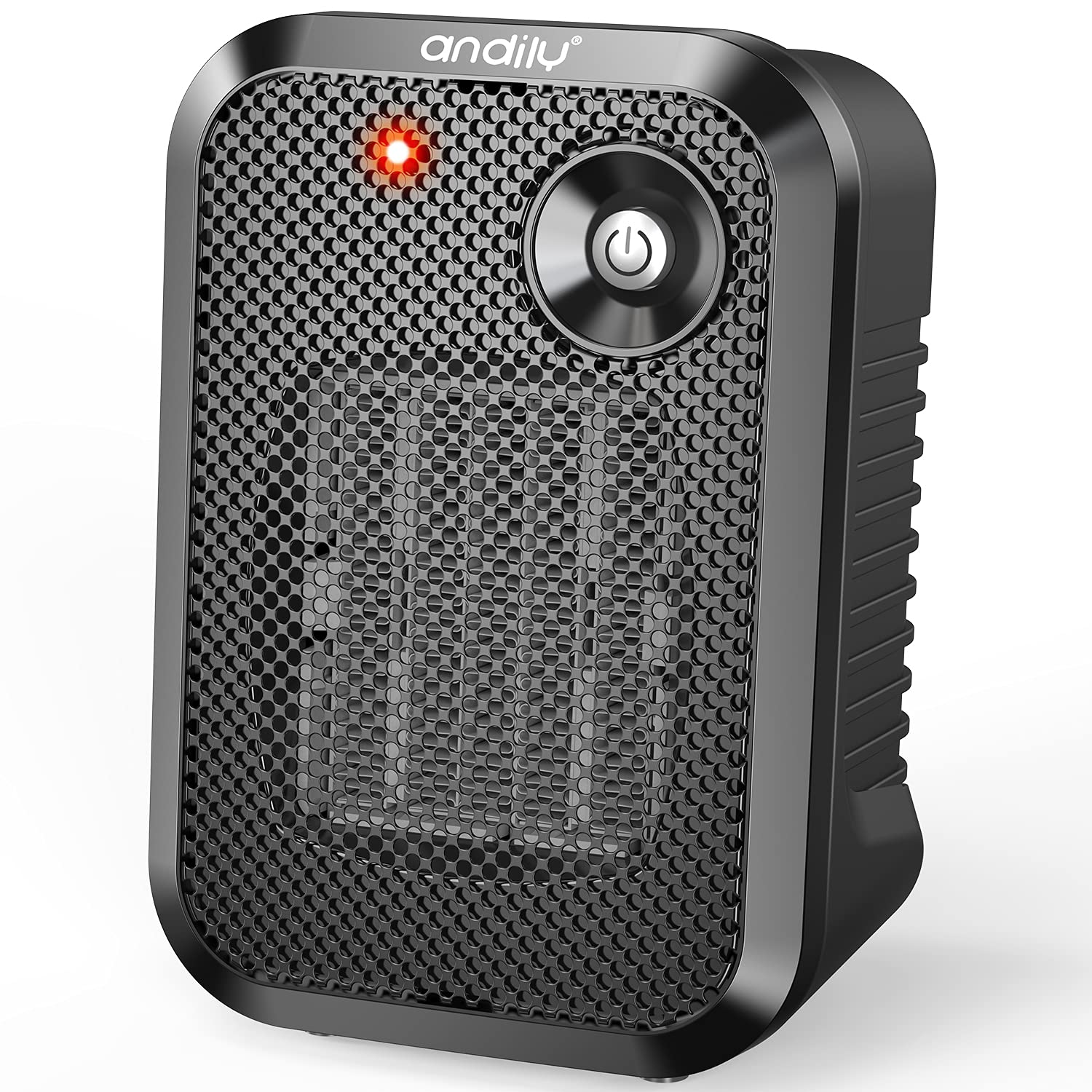 andily 500W Space Electric Small Heater for Home&Office Indoor Use on Desk, Portable|Manual Thermostat|Noiseless|Tip-Over Protection with Safety Power Switch PTC BLACK