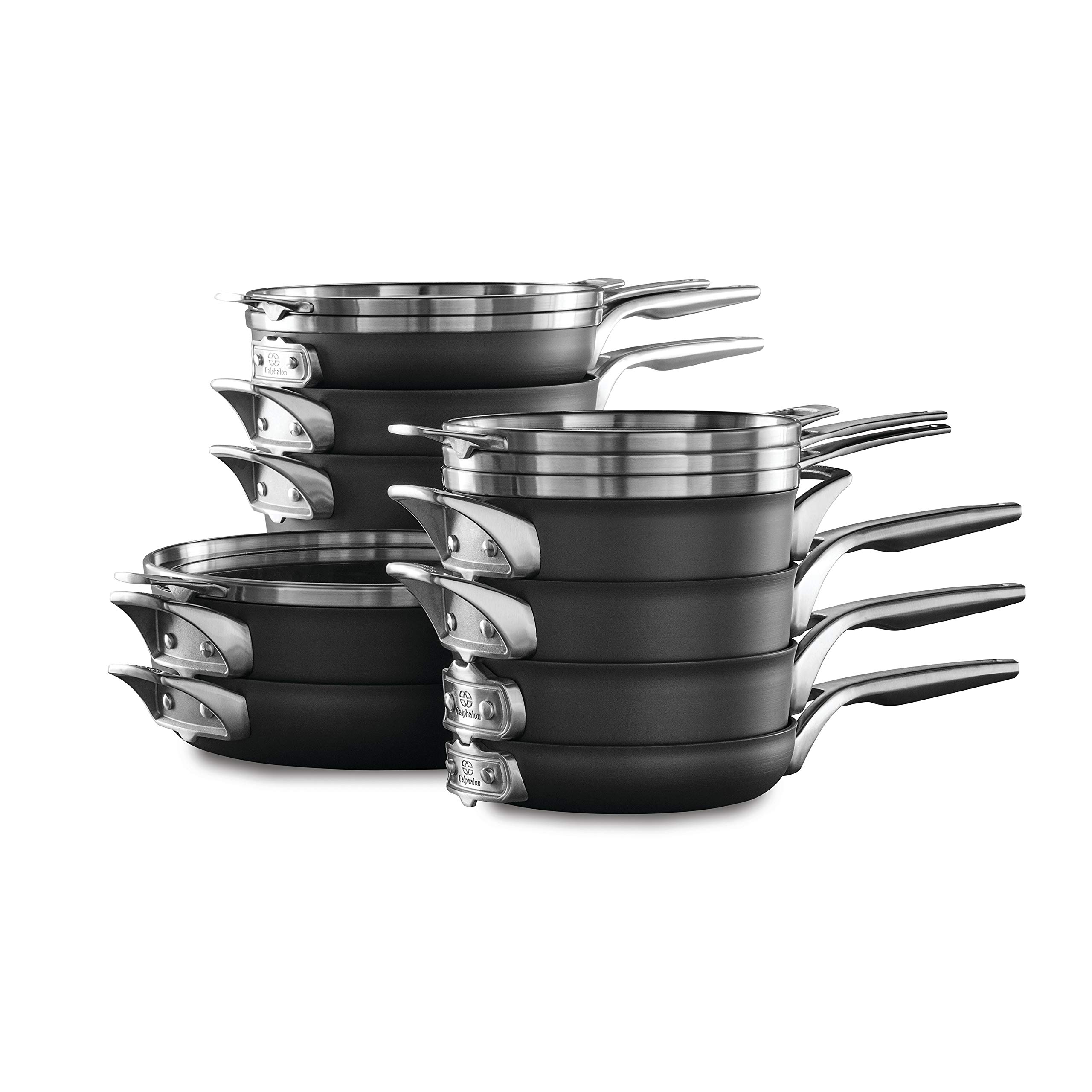 Calphalon Premier Space Saving Pots and Pans Set, 15 Piece Cookware Set