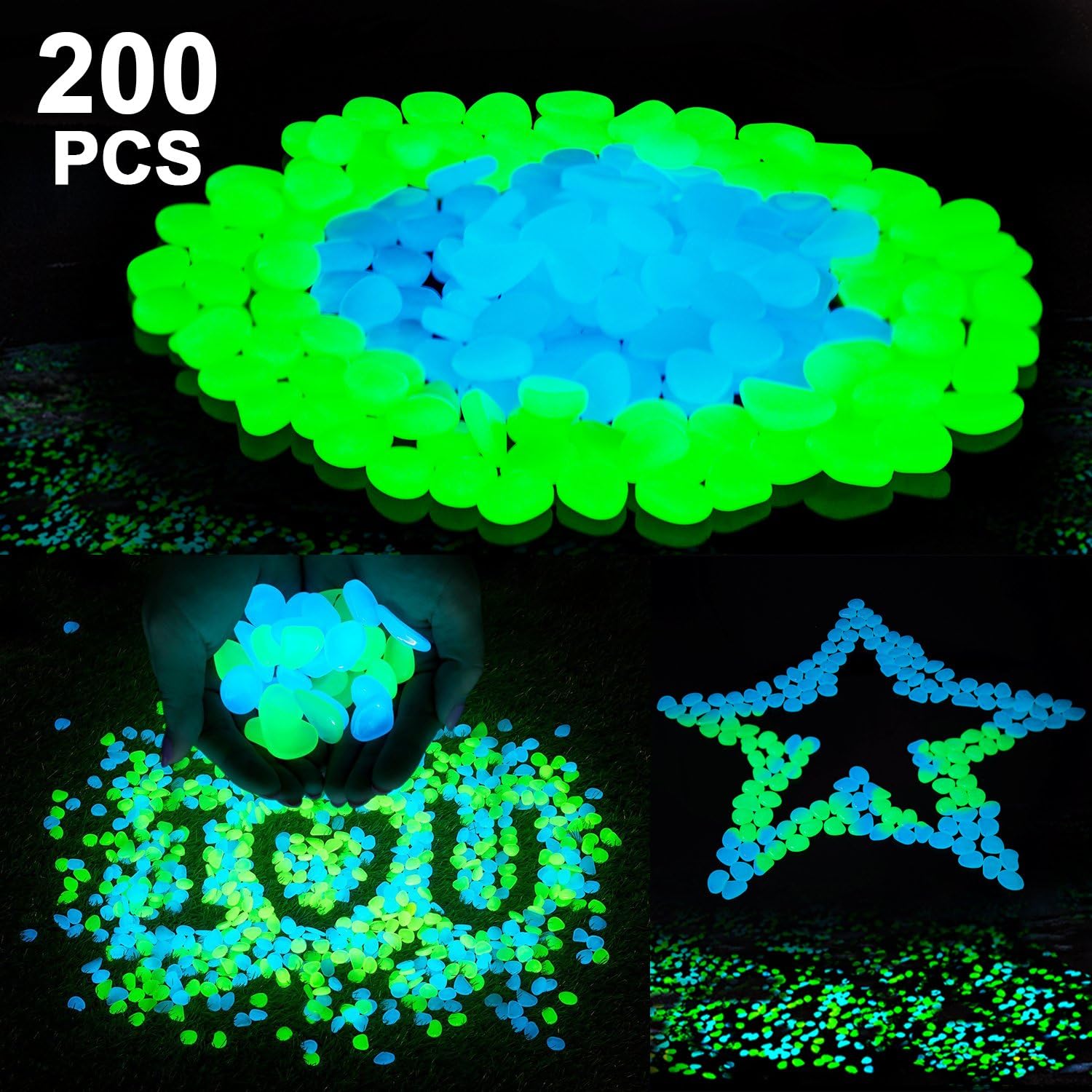SUNNEST Glow in The Dark Pebbles, Glow Garden Stones for Garden/Fish Tank/Aquarium/Plant Pots/Bonsai Walkway/Driveway Moonlight Yard Plant Decorations 200pcs : Garden & Outdoor