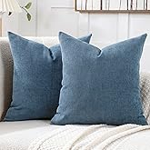 Jepeak 24x24 Inch Decorative Chenille Throw Pillow Covers, Pack of 2 Cozy Concise Pillow Cases Soft Farmhouse Modern Square Cushion Covers for Sofa Couch Bed Living Room Home Decor, Steelblue
