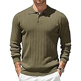 COOFANDY Mens Knit Polo Sweater Long Sleeve Polos Lightweight Casual Dress Pullover Sweaters