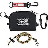 Rough Enough Small Coin Purse Card Wallet Keychain Pouch for Men Women with Zipper Neck Lanyard Black Cordura Water Repellent