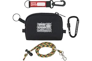 RE ROUGH ENOUGH Rough Enough Small Coin Purse Card Wallet Keychain Pouch for Men Women with Zipper Neck Lanyard Black Cordura Water Repellent
