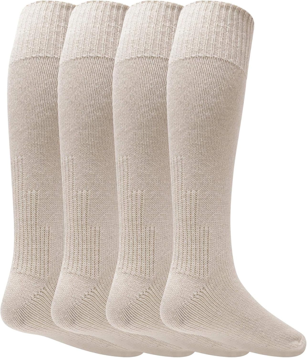 Mens Knee High Fisherman Socks - Pack of 4 - Angling Boot Country Fishing Socks - 50% Wool - UK Size 6-11 - (CREAM)