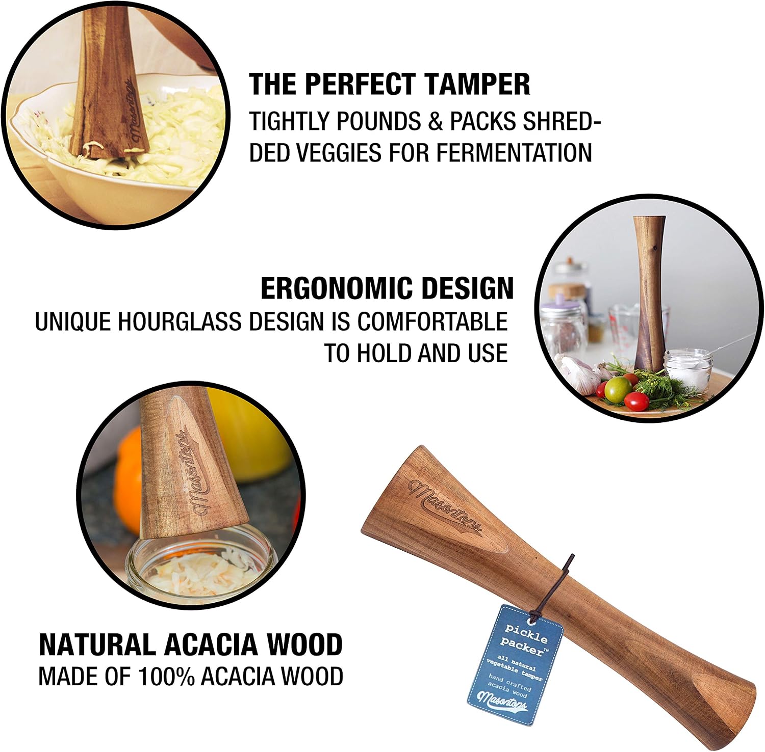 Masontops Pickle Packer - Acacia Wood Vegetable Fermentation Tamper - Cabbage Sauerkraut Pounder - Fermenting Food Tool - Image 4