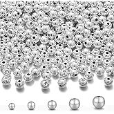 300pcs Silver Beads 4mm Round Smooth Spacer Mini Seamless Brass Beads for DIY Crafts Jewelry Making