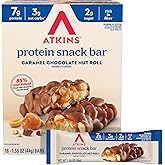 Atkins Caramel Chocolate Nut Roll Snack Bar, 16 Count | 7g Protein, 3g Net Carbs, 2g Sugar, Rich in Fiber, Chewy Caramel and Chocolate Flavor, Individually Wrapped 1.55oz Bars