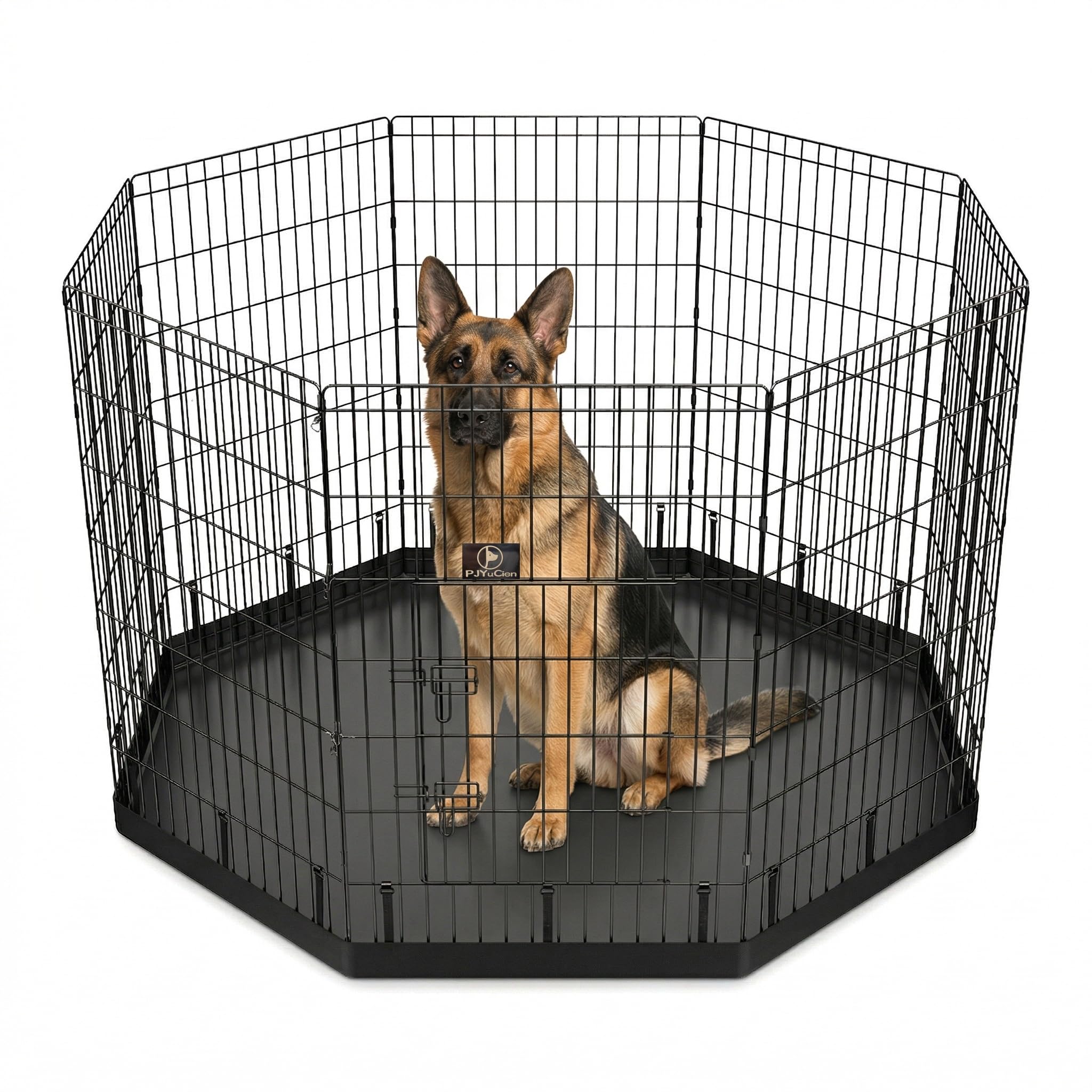 Photo 1 of **FINAL SALE, VIEW NOTES**PJYuCien Dog Playpen with Bottom Pad - Metal Foldable Exercise Pen, 7 Panels 42" H x 24" W Indoor Outdoor Pet Fence Puppy Crate Kennel, Black
