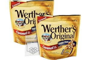 Werthers Original Hard Candy Sugar Free Pack of 2 Bags of Caramel Hard Candy (7.7oz) - Individually Wrapped Caramel Candy Sweets - Bundle with Ballard Products Pocket Bag