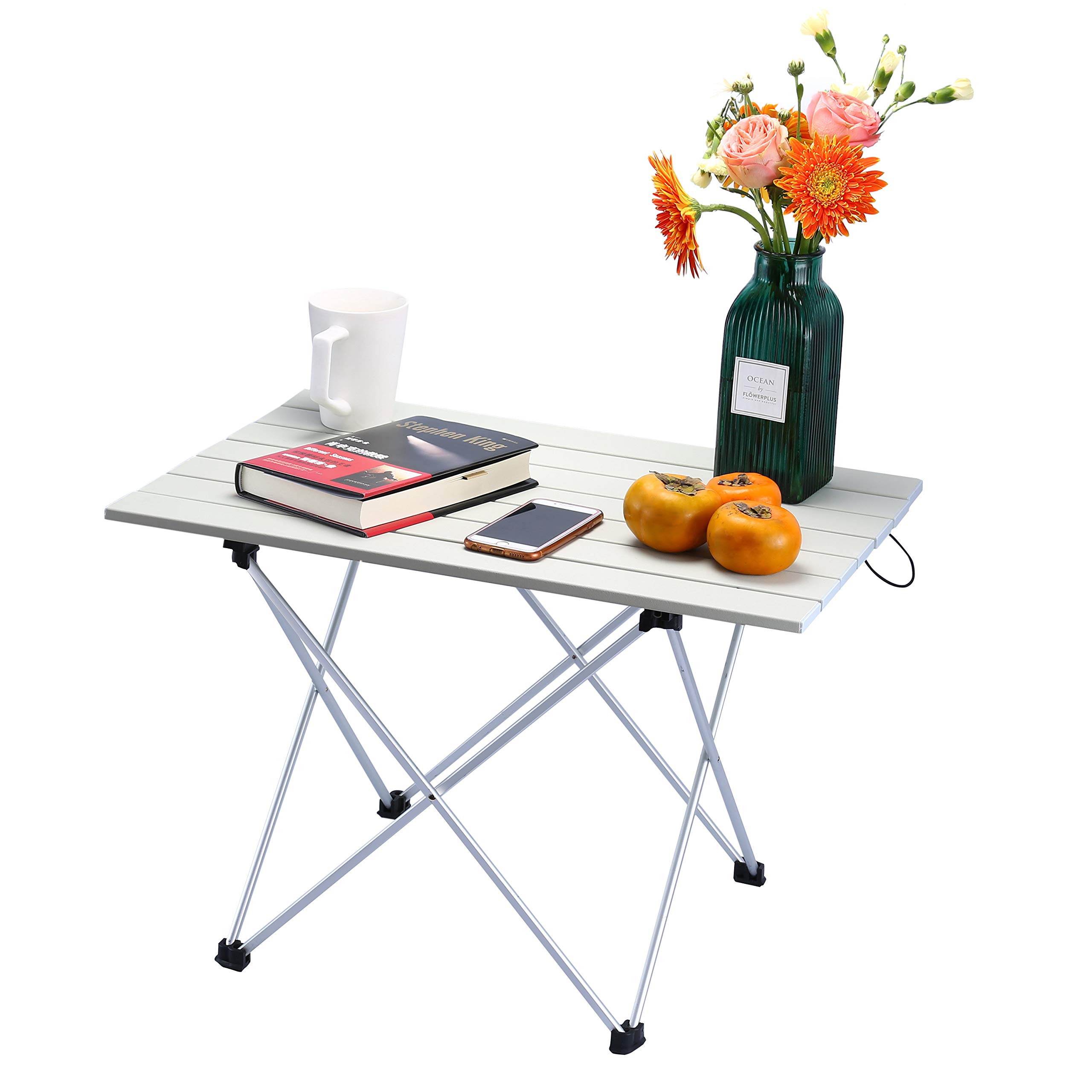 Movaty Portable Camping Table Foldable Outdoor table Lightweight Roll Up Aluminum for Indoor and Outdoor Desk with Carry Bag for Picnic, BBQ, Fishing,Hiking and Travel,Easy to Clean