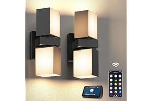 XMCOSY+ Outdoor Wall Lights, 1400LM Smart RGBCW Porch Lights Outdoor Exterior House LED Wall Lighting, WiFi APP Control, Compatible with Alexa, Adjustable Dual-Head IP65 Waterproof Wall Sconces (2PK)