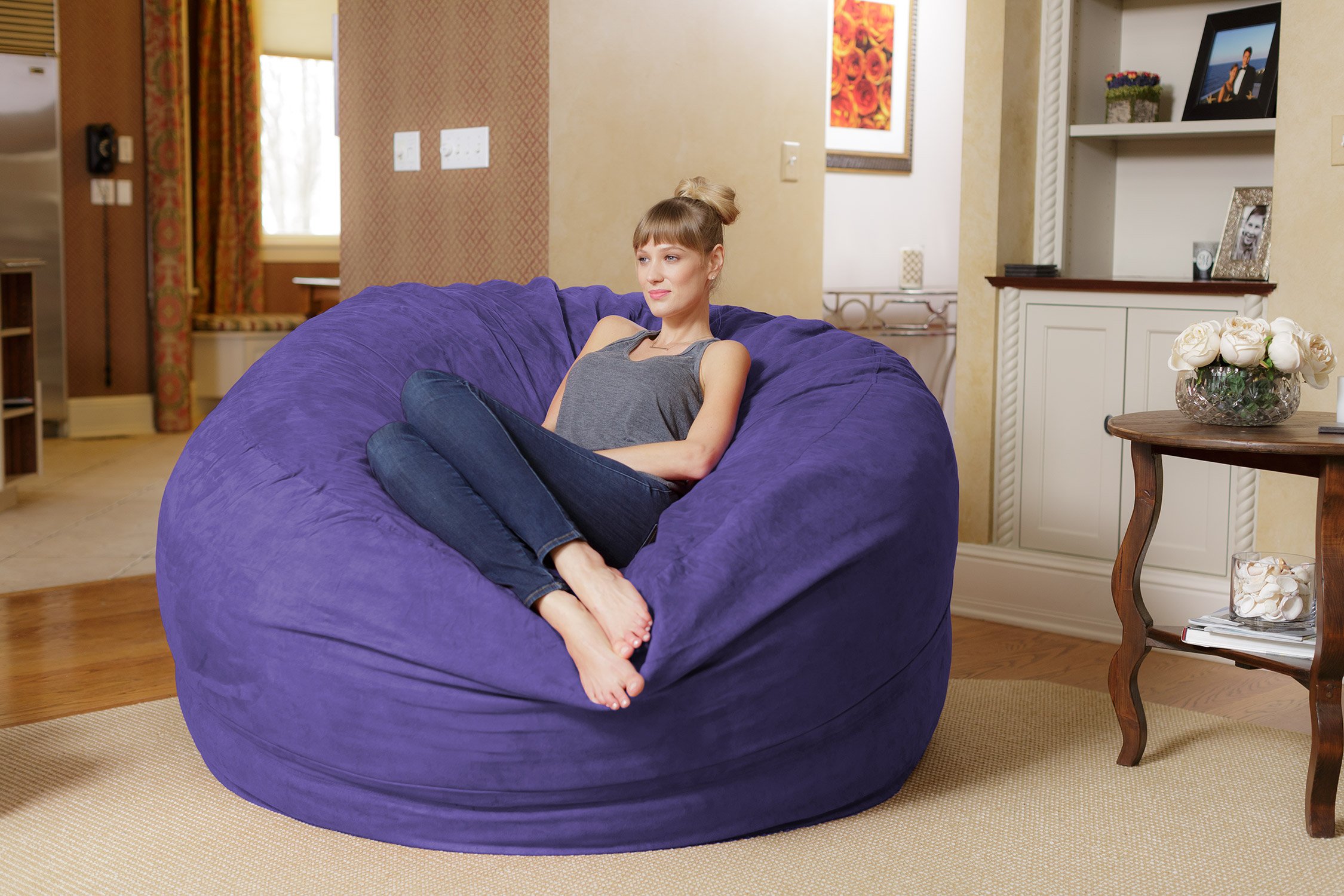 Chill Sack Bean Bag Chair: Giant 6' Memory Foam Furniture Bean Bag - Big Sofa with Soft Micro Fiber Cover, Purple