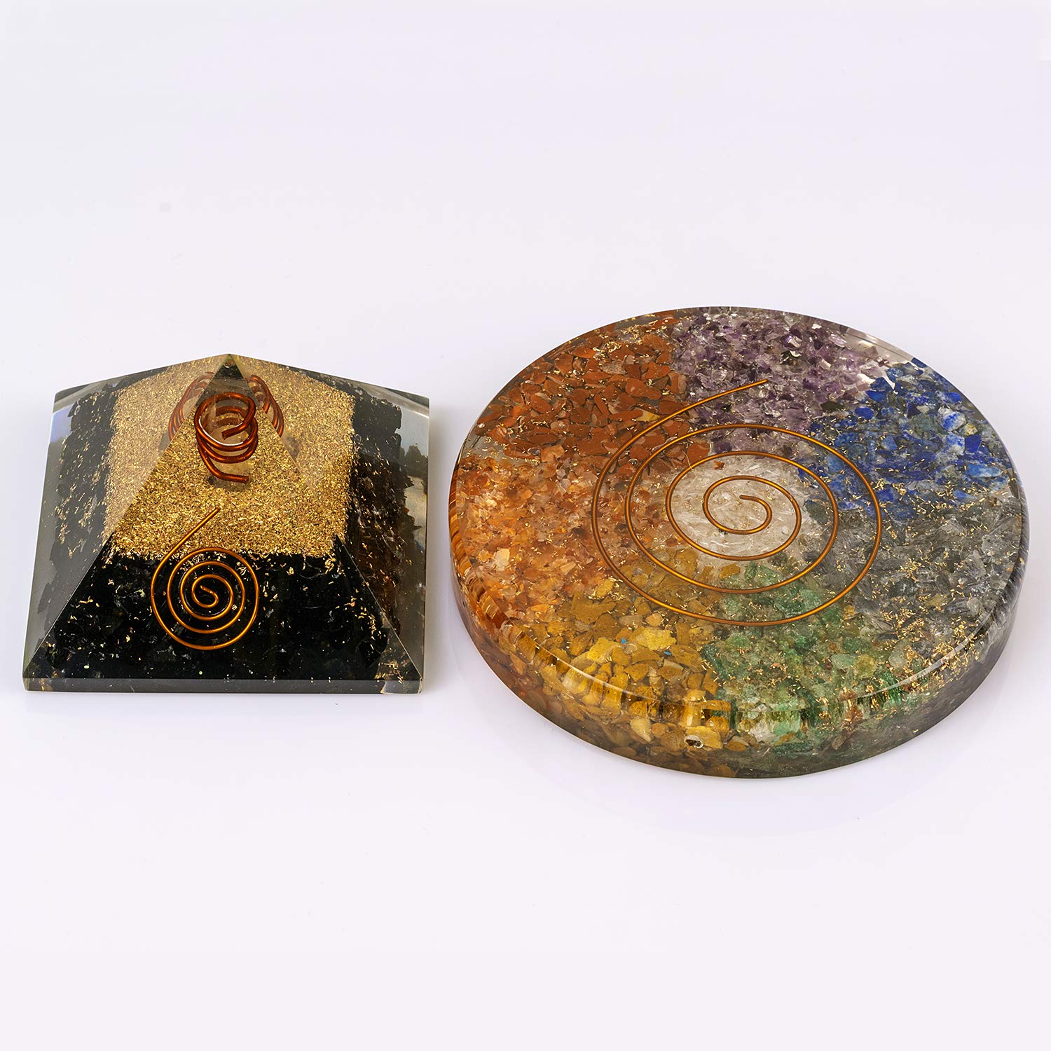 Divine Magic Stone Orgone Pyramid Crystals And 7 Chakra Handmade Coasters, Standard, Black And Multicolor, 1 Pyramid Crystals And A Coasters