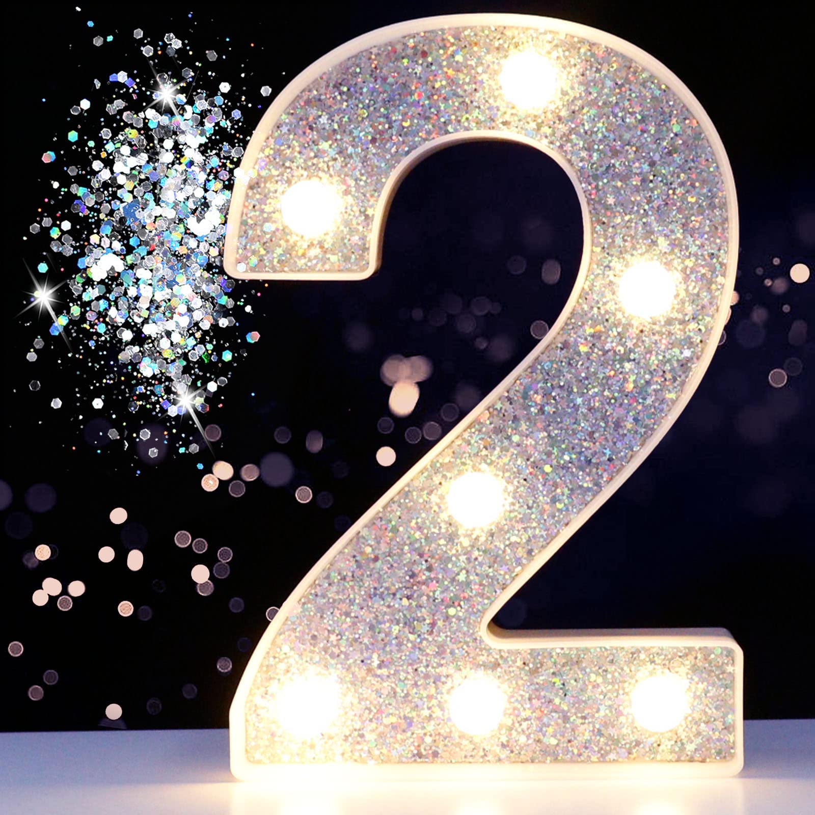 Photo 1 of Pooqla Marquee Light up Numbers, Lighted Numbers for 2nd Birthday Decorations, Night Light Battery Powered for Silver Party Decorations, Gift for Boys Girls Christmas Wedding Home Room Decoration