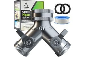 DBR TECH Heavy Duty 2 Way Hose Splitter (Nickel Plated Brass for Superior Durability), Wye Garden Hoses Connector for Water Spigot Faucet Bib Tap, Double Shut Off Valve, Y Adapter, Rust-Resistant, Zero Leaks