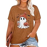 Plus Size Halloween Tshirt Women Cute Ghost Shirt Plus Pumpkin T-Shirt Spooky Season Tee Fall Top