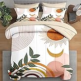 Pamnest Comforter Set Queen Size, Boho Retro 7 Pcs Bedding for Kids and Adults, Vintage Sunshine Bed Sheet Sets with Fitted Sheet 2 Pillowcase & 2 Sham for Bedroom Bed Decor