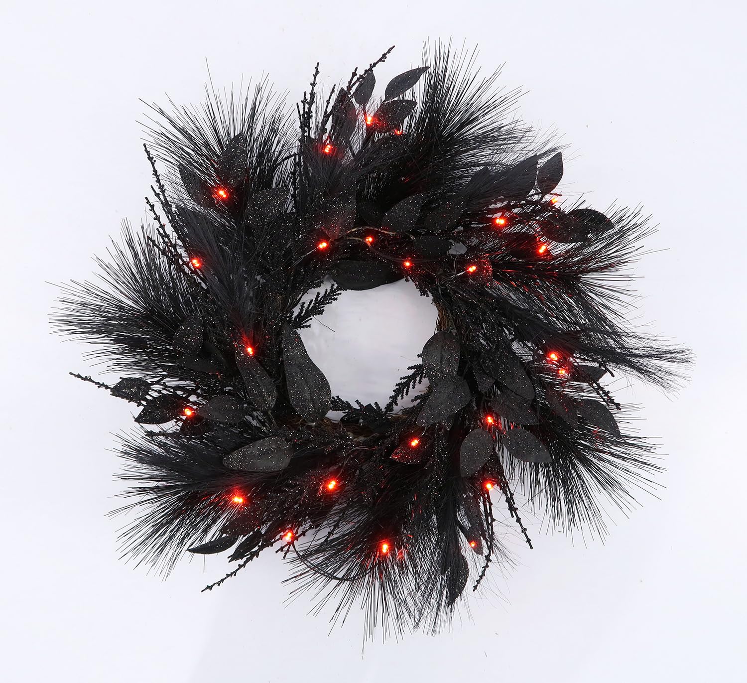 Photo 1 of 20 Inches Black Christmas Wreath Halloween Wreath Handmade Black Wreath for Front Door Porch Mantel Fireplace Window Wall Indoor Outdoor Halloween Christmas Winter Birthday Decor