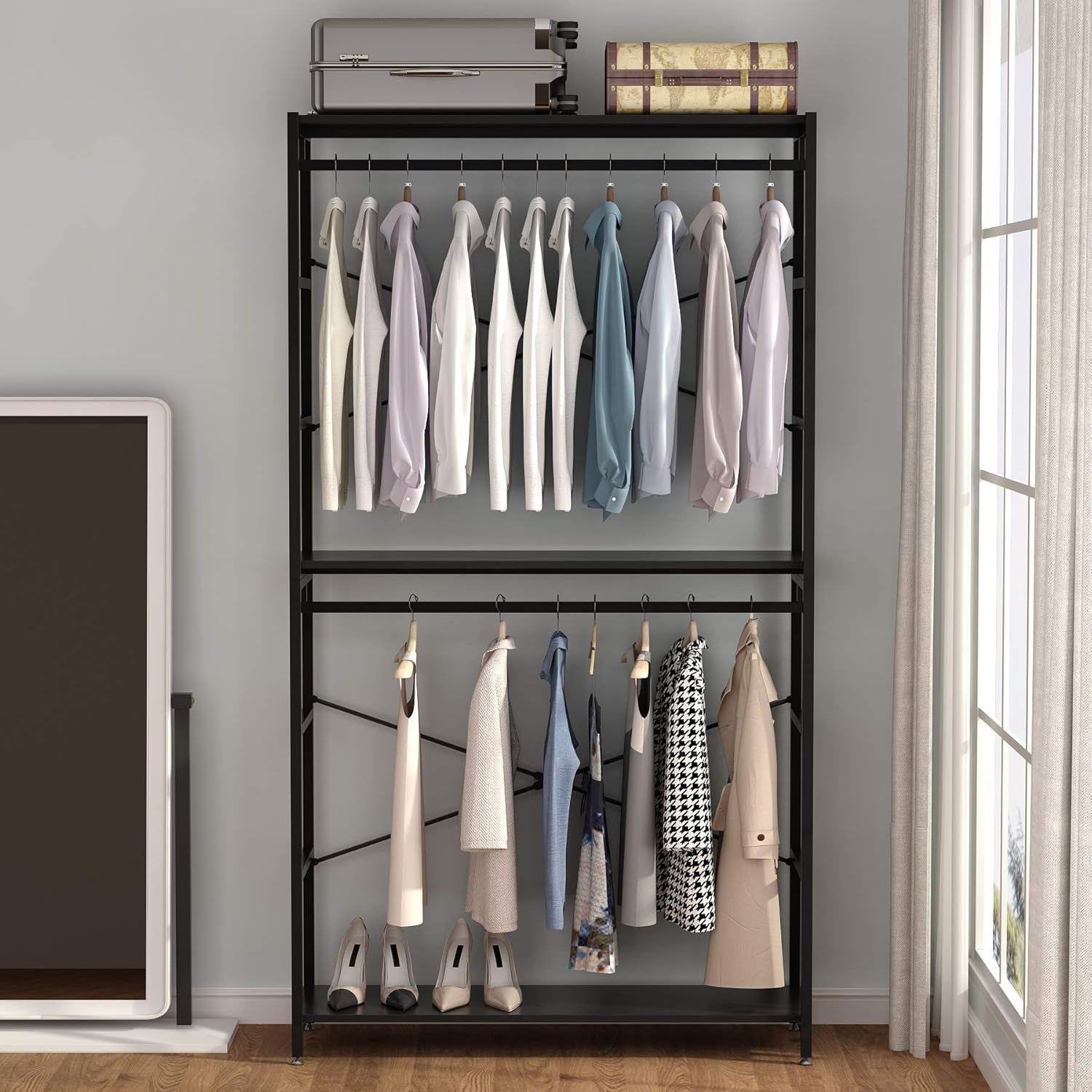 Home Organization 1 5pcs Double Rod Freestanding Wardrobe Portable Closet Organizer Storage Lot Eq Home Garden
