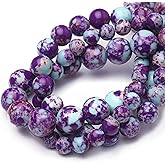Chicager Natural Stone Beads for Jewelry Making,8mm Purple-Blue Imperial Jasper Polished Smooth Round Gemstone Beads for Bracelet Necklace 15 Inch