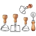 Ravioli Stamp Maker Cutter with Roller Wheel Set, Mold with Wooden Handle and Fluted Edge, Pasta Press Kitchen Attachment (3