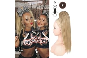 SEIKEA Cheer Ponytail Hair Piece, 16" Straight Cheerleader Hairpiece Ponytail Extension for Cheerleader Competition, Dance, Medium Blonde