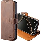 Snakehive Genuine Leather Wallet Case for iPhone 17 Pro – Flip Cover with Card Slots & Stand (Brown)