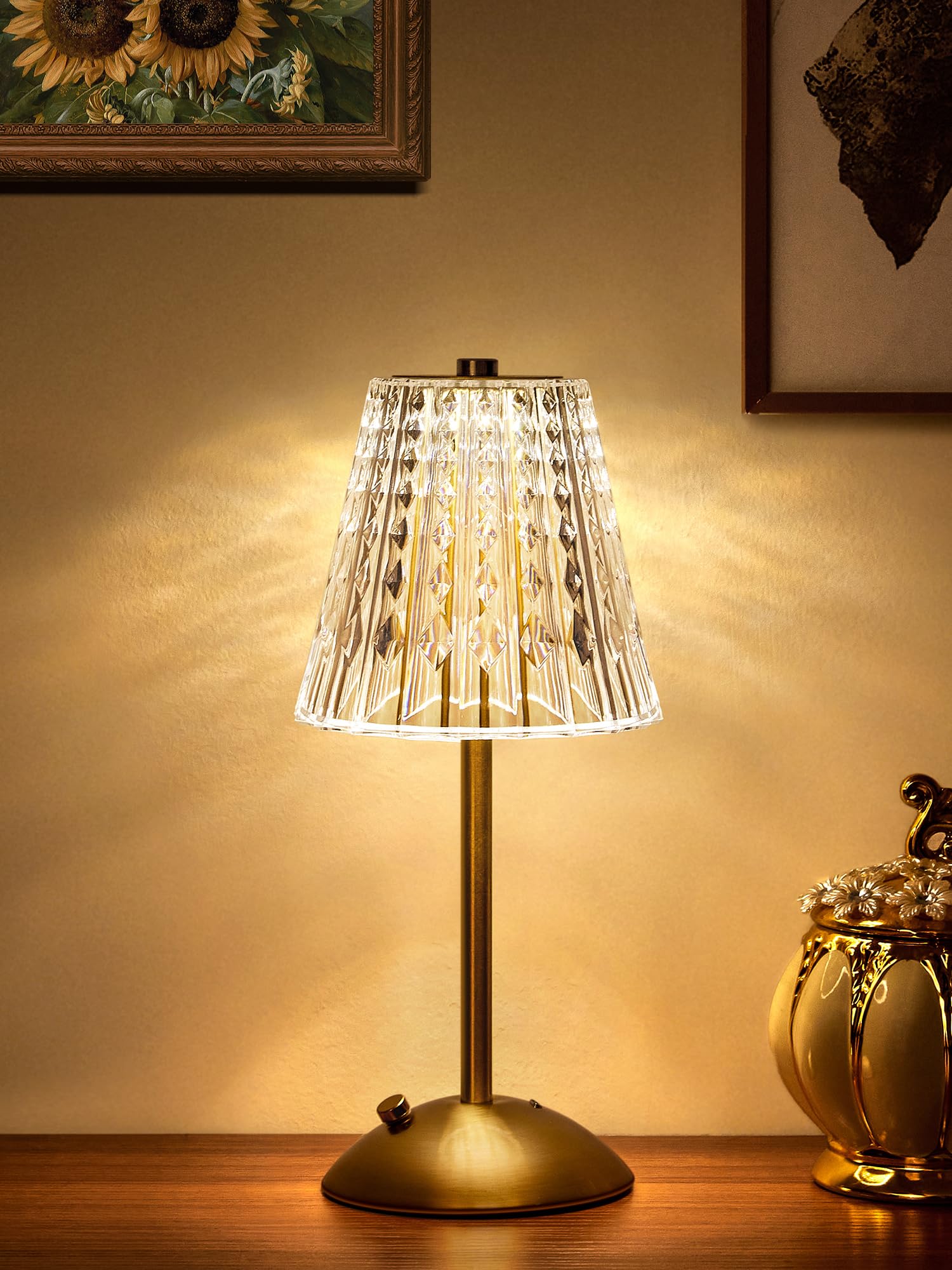 Photo 1 of ?3200mAh?Brass Table Lamp, 3 Colors+Dimmable+Touch Crystal Lamp LED Gold Lamp, Mood Lighting Mood Light, Brass Decor for Bedroom/Bathroom/Kitchen/Dinner/Bar/Entryway/Buffet, Traditional Home Decor