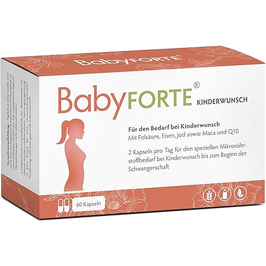 BabyFORTE Kinderwunsch Vitamine - Maca & Q10 + 800 mcg Folsäure Kinderwunsch, Eisen, Jod + 60 Kapseln Tabletten + Vegan